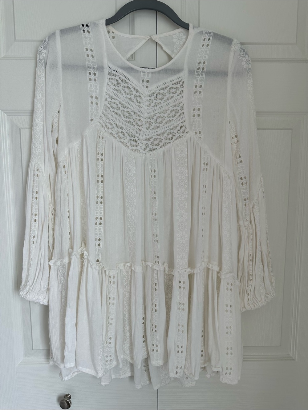 Free People White Boho Crochet Lace Tiered Mini Top XS